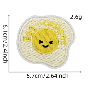 Cute fried egg embroidered patch with Egg-cellent text for clothing and hair accessories
