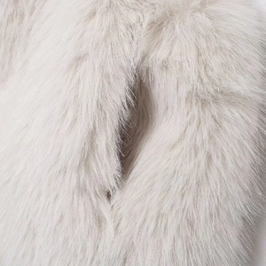 Women's chic off-white faux fur vest jacket with soft texture and premium round neck style