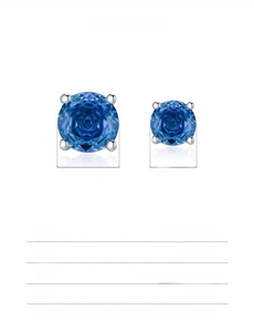 Size chart showing 6mm and 8mm 925 sterling silver blue rose cut stud earrings with weights