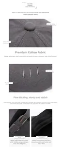 Detail of soft cotton fabric textures and precision stitching on a grey baseball cap