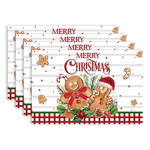 Set of 4 Christmas gingerbread man placemats with Merry Christmas festive pattern