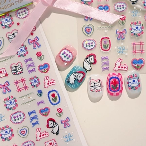 Nail Art Stickers 5D Embossed Cartoon Cute Cat Rabbit Flower Self Adhesive Manicure Decoration For Women Girls DIY