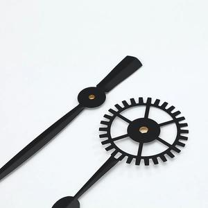 Matte black quartz clock hands set with gear decoration and reinforced gold metal core