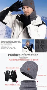 Detailed size chart for winter knit hat, neck warmer, and touchscreen gloves set