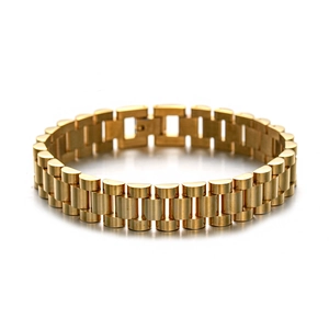 Elegant gold titanium steel watch-band style bracelet for women with minimalist finish
