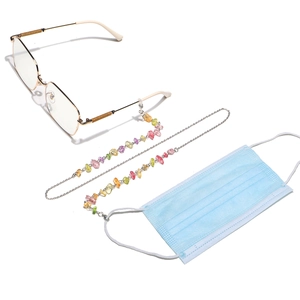 Detail of colorful stone beads chain with metal links and anti-lost hooks for glasses