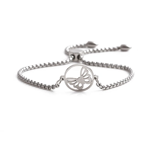 Silver stainless steel butterfly pendant bracelet with adjustable bead chain design