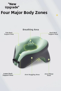 U-shaped memory foam pillow with ergonomic hollow design and breathable fabric zones