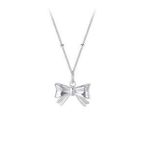 Polished S925 sterling silver bow pendant necklace with bead accents on fine chain