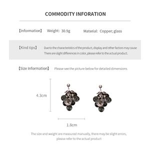 Size and weight specifications for crystal grape tassel earrings with copper glass beads