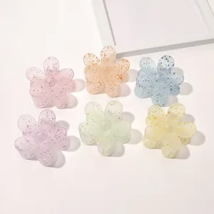 Set of 6 flower hair claws in pastel colors with translucent frosted finish and ink spots
