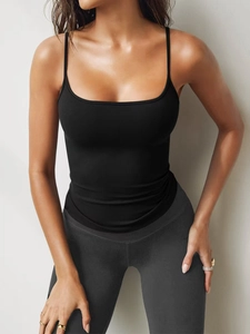 Close-up of black Y2K knit camisole with slim fit design on professional model