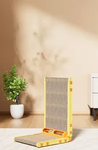 Detailed L-shaped cat scratcher with built-in ball track and durable cardboard surface