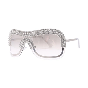 Oversized punk sunglasses with luxury rhinestone wave frame and gradient lenses