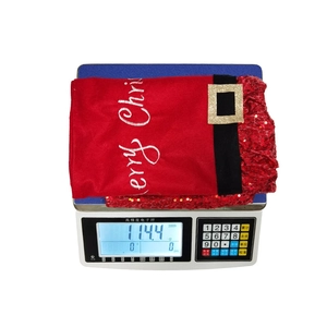 Red sequin Christmas chair cover with Merry Christmas embroidery and belt design