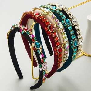 Serre-Tête Rembourré Baroque Avec Strass Colorés Cristal De Verre Rétro Luxe Éponge Bandeau Pour Femmes Fait Main