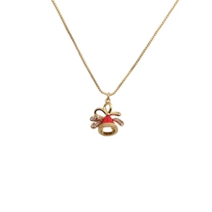 Collier de Noël cloche dorée avec émail rouge et oxydes de zirconium colorés