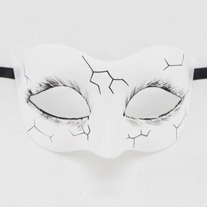 Detailed view of Day of the Dead mask with realistic black cracks and elastic headband