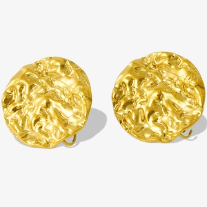 Macro view of gold 304 stainless steel earrings with premium irregular wrinkled texture