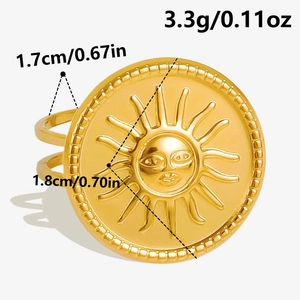 Detailed dimensions of 18k gold sun ring with weight 3.3g and diameter 1.8cm specs