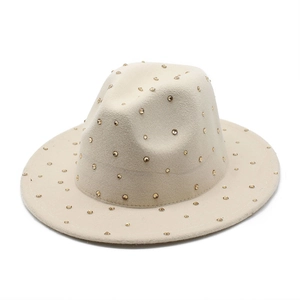 Elegant beige fedora hat with gold rhinestones in a luxury classic wool felt design