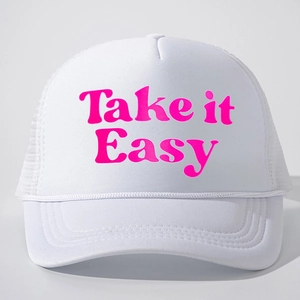 Casquette trucker blanche avec imprimé Take it Easy et maille filet arrière