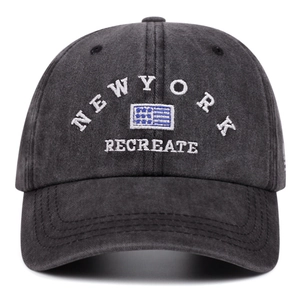 Vintage washed charcoal baseball cap with New York embroidery and adjustable back strap