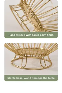 Detail of hand-welded gold iron fruit basket with stable base and anti-scratch bottom