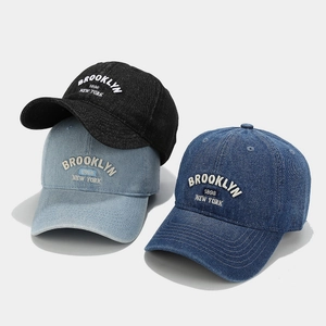 Casquettes de baseball en jean vintage avec broderie Brooklyn 1898 en noir et bleu