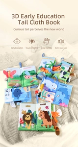 Detail showing various 3D animal tails texture and crinkle paper on infant cloth books