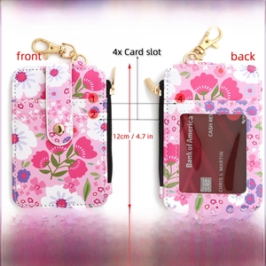 Detailed size and structure guide for floral leather card holder with 4 card slots