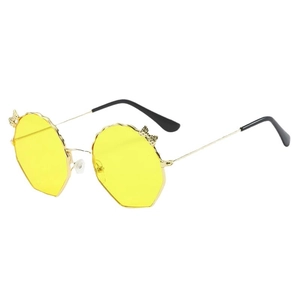 Kids octagon golden metal sunglasses with yellow lenses and cute bowknot detail