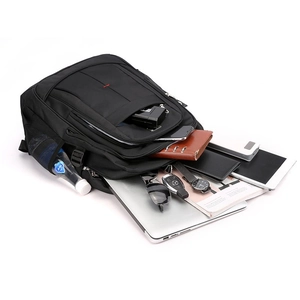 Detailed view of the multi-layer storage compartments in this large capacity business backpack