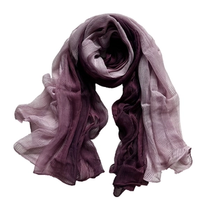Elegant gradient purple silk scarf with a unique crinkled texture for a bohemian style