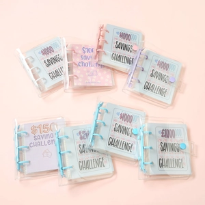 Transparent PVC savings challenge binder with colorful loose-leaf rings and snap closure