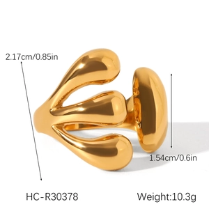 Detailed dimensions and weight of gold liquid-style stainless steel open ring