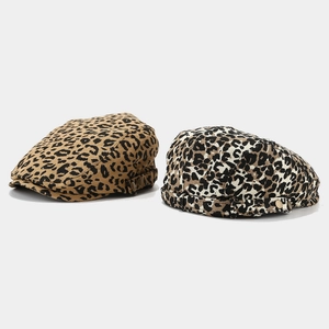 Leopard Print Flat Cap Retro Cotton Beret With Metal Buckle Adjustable Newsboy Hat For Women Casual Fashion