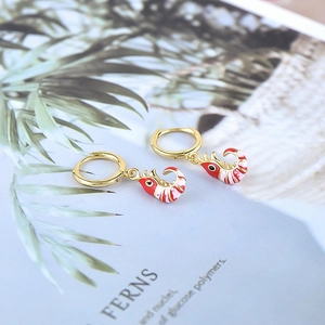 S925 sterling silver hoop earrings with creative red and white striped lobster charms