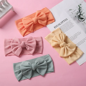 Fascia per Capelli Neonata con Fiocco a Costine in Maglia Elastica Tinta Unita Turbante per Neonati e Bambini