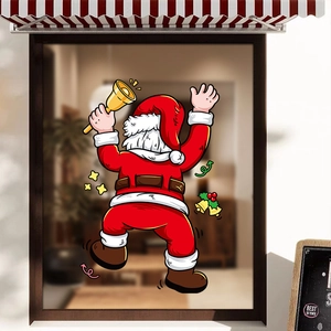 Cartoon Santa Claus Christmas window decal sticker for festive glass storefront decoration