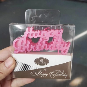 Pink Happy Birthday alphabet candles in clear retail packaging for cake decoration