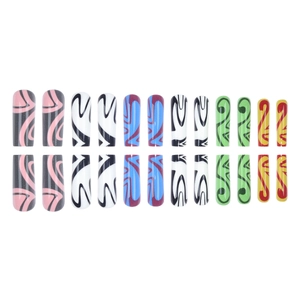 Long trapezoid press-on nail kit with abstract graffiti designs and geometric patterns