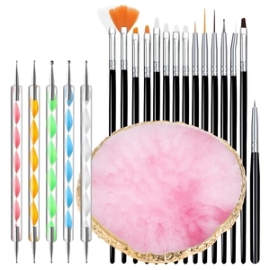 Kit manucure 21 pièces avec 15 pinceaux, 5 stylets de dotting et palette en résine