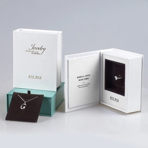 Elegant book-shaped white jewelry gift box set with star moon necklace and heart ring