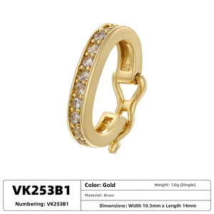 Detail of 18K gold plated brass clasp with cubic zirconia, size 10.5mm by 14mm