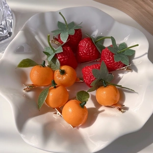 Simulation Fruit Hair Clips Resin 3D Strawberry Orange Shape Cute Food Duckbill Side Clips For Women Girls