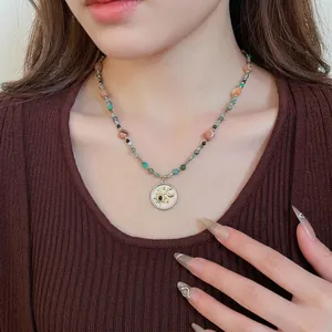 Collier De Perles Bohème Avec Pendentif Soleil Et Lune En Acier Inoxydable Pierres Naturelles Coquillages Style Ethnique Pour Femme