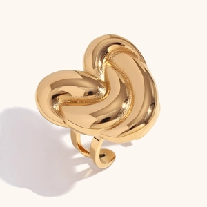 Minimalist 18K gold plated stainless steel open ring with a 3D heart-shaped spiral design