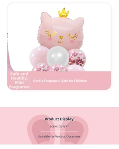 Ballons chat rose avec couronne dorée et ballons confettis pour fête d'anniversaire