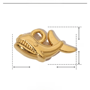 Polished gold whale pendant in stainless steel measuring 16mm x 8mm with hanging loop